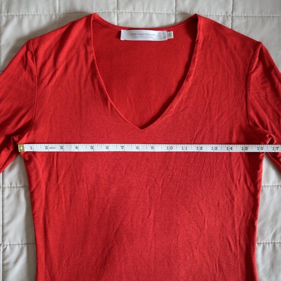 Orange Red 3/4 Sleeve V-Neck Top - Picture 3 of 6